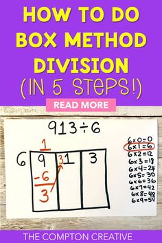 the box method for division in 5 steps is an easy way to practice addition skills