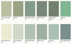 the shades of green and gray are shown in this color chart, which is also available for