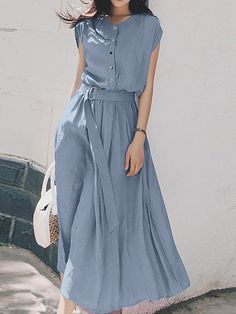 Minimalisticky Chic, Moda Casual Chic, Gaun Koktail, Sundress Summer, Short Sleeve Summer Dresses, Elegant Midi Dresses, Sleeveless Outfit, Button Front Dress, Vestidos Vintage