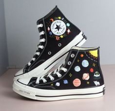 Custom embroidery converse/Planets, stars, moons, universe embroidered shoes/Custom converse high tops embroidered/Gift for daughter  💸 Price includes Converse Shoes and floral embroidery as shown 🌸 You can send me your Converse/Vans shoes or I can buy them for you. We stock all the Converse and Vans shoes you want, if you want other Converse/Vans shoes in the store, please message us. Your embroidered Converse/Vans shoes will be available for shipping in 7-15 days. 🌸 I started hand embroider Custom Converse High Tops, Embroidery Converse, Converse Fits, Converse Chuck 70s, Chuck Taylor Shoes, Embroidered Converse, Narrow Shoes, Custom Converse, Embroidered Gifts