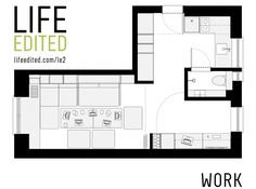 an apartment floor plan with the words work written in black and white on top of it