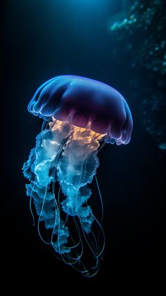 a blue jellyfish floating in the water