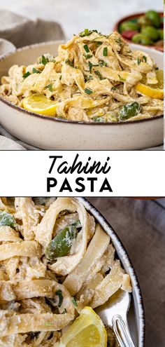 two pictures with different types of food in them and the words tahitii pasta