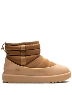 chestnut brown lambskin recycled wool blend TENCEL™ Lyocell logo print to the side padded panels round toe slip-on style top drawstring fastening rubber sole Boots Png, Ugg Classic Mini, Weather Boots, Pull On Boots, Chestnut Brown, Ugg Classic, Iconic Bags, Boots Brown, Classic Mini