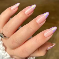 French Chrome Nails, Purple French Tip, Purple French, French Tip Press On Nails, Chrome Nail Art, Press On Nails Short, Purple Nail Designs, Nails Trends