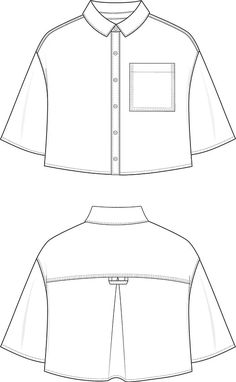 the front and back views of a shirt, with buttons on the chest and collar