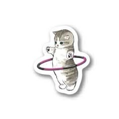 a sticker with a cat holding a hula hoop in it's paws