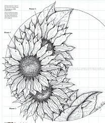 a drawing of a sunflower in the shape of a half moon