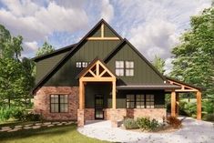 this is an artist's rendering of the front elevation of a house in the woods