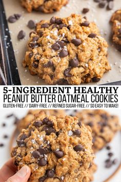 three ingredient healthy peanut butter oatmeal cookies