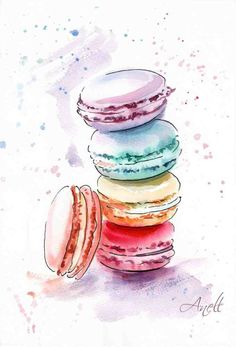 watercolor painting of macaroons stacked on top of each other