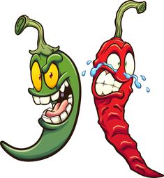 two cartoon hot peppers with eyes and mouth - food objects objects clippings / characters