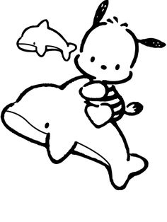 a black and white drawing of a baby with a fish in it's mouth