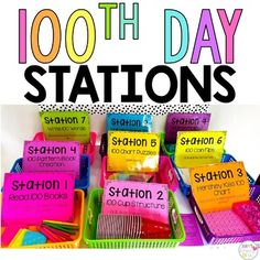 a pile of stationery items with the words 100th day stations