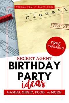 a birthday party flyer with an envelope and pen on the table in front of it