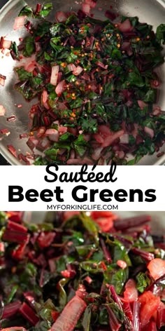 this salad has beet greens and red onions in it, along with other vegetables