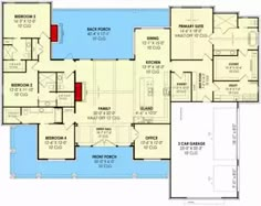 the floor plan for a house with two garages and an attached pool area,