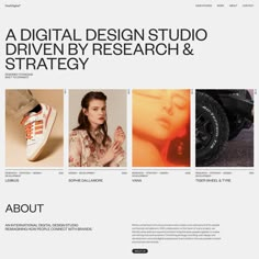 an image of a website page with images and text on the bottom right hand corner that reads, a digital design studio driven by research & strategy