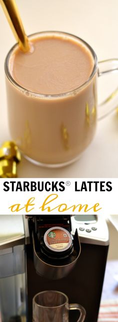 starbucks latte at home with text overlay that reads starbucks latte at home