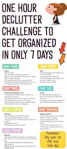 a poster with the words one hour declutter challenge to get organized in only 7 days