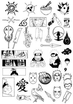 various black and white images with different characters