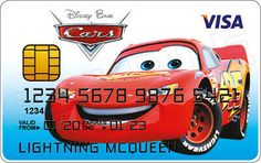 a disney pixar credit card with the image of lightning from cars on it