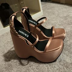 Size 37. Authentic Medusa Aevitas Leather Heels Versace. Bought From Ny Versace Sale. Wore Once In Excellent Condition! Heels Versace, Versace Heels, Versace Shoes, Satin Heels, Light Pink Color, Leather Heels, Shoes Women Heels, Versace, Light Pink