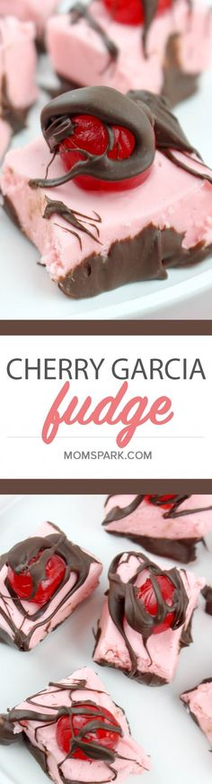 cherry garccia fudge dessert on a white plate