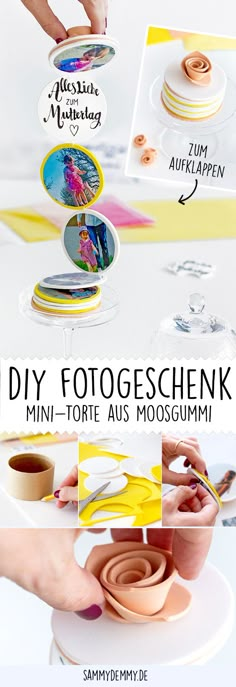 the instructions for making diy fotogeshenk mini - torte aus moschumi