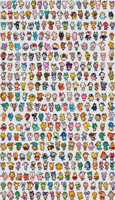 an image of many different colored pokemon heads