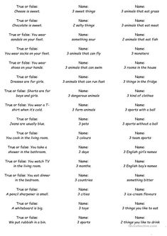 some words that are in the same language as numbers and names for different things to say