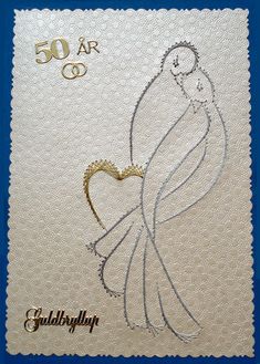 a wedding card with an image of a bride holding a heart on the back of it