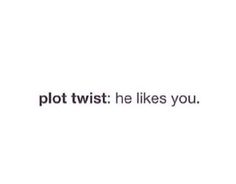 the words plot twist he likes you on a white background