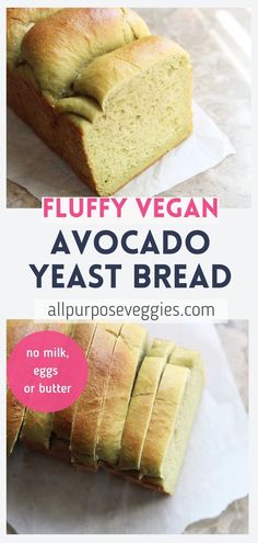 a loaf of fluffy vegan avocado yeast bread