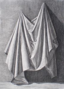 a black and white drawing of a draped cloth