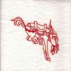 a drawing of a horse with a rider on it's back in red ink