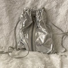 Nwot. Shiny Silver Backpack. Interior Zipper. Casual Silver Backpack For School, Shiny Silver, Bag Lady, Backpacks, Zipper, Grey, Fast Delivery, Silver, Women Shopping