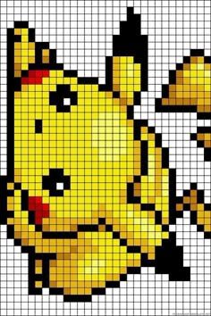 a pixellated image of a pikachu in yellow and black with red eyes