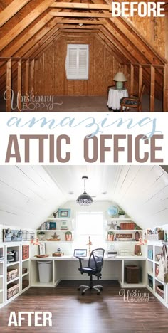 attic office before and after being remodeled