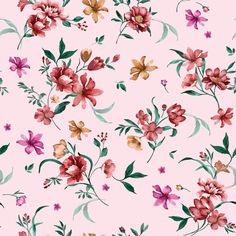 watercolor floral pattern on pink background