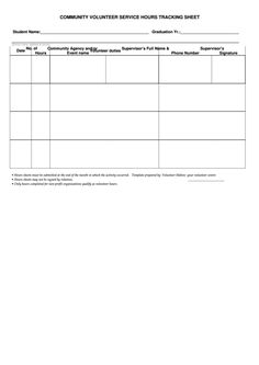 a worksheet with the words community volunteer service hours tracking sheet