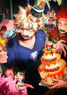 an image of a group of anime characters holding a birthday cake