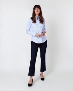 The Icon is the shape that started it all — think 'collared shirt' in its purest form — with a classic, scaled-down point collar and a slim cut. Dead-simple, dead chic. The fabric is beautiful, too. We've long used an around-the-office portmanteau for it (royal + oxford = roxford,) since it’s lighter and dressier than a traditional oxford, with a more defined texture and a slight glow to the surface.