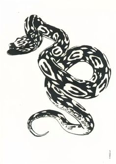 a black and white drawing of a snake