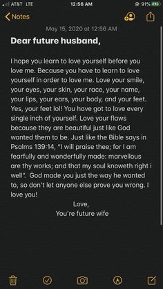 the text message is displayed on an iphone's screen, and it says dear future husband