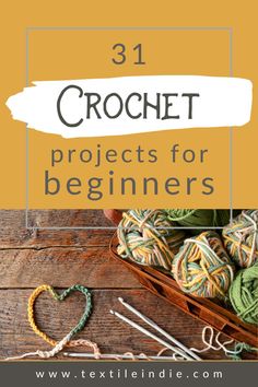 crochet projects for beginners with text that reads 31 crochet projects for beginners