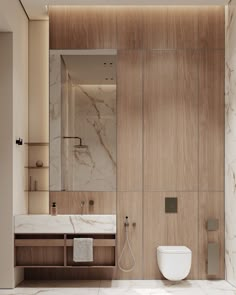 a modern bathroom with marble walls and flooring