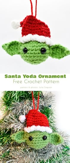 Christmas Crochet gifts and Festive free patterns - Peanut and Plum Yoda Ornament, Baby Yoda Christmas, Crocheted Ornaments, Yoda Christmas, Star Wars Crochet, Crochet Christmas Ornaments Free, Crochet Ornament Patterns, Christmas Crochet Patterns Free, Crocheted Christmas