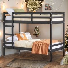 the bunk bed is made up and ready for someone to use it in their home