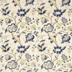 a blue and white floral pattern on fabric